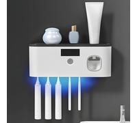 UV Toothbrush Sanitizer - Toothbrush Holders Wall Mounted Electric Toothbrush Holder with Toothpaste Dispenser & 5 Brush Slots Toothbrush Organizer with Sterilizer Function Bathroom Accessory, White