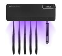 UV Toothbrush Sanitizer, Toothbrush Sterilizer Holder 5+1+1 Slots Electric Toothbrush Cleaner Toothbrush Holders Wall Mounted with Heating Functions Without Drilling for Family Bathroom (Black)