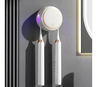 UV Toothbrush Sanitizer, Wall Mounted Toothbrush Holder, Sterilization, Timing Functions, Holds Two Brushes for Travel and Family Use (White)
