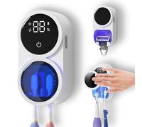 UV Toothbrush Sanitizer Wall Mounted with Auto Sensing Cover, 140°F Air Drying, 50-Day Rechargeable Battery & Dual Disinfection - Fits Electric, Manual & Kids Toothbrushes for Bathroom