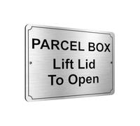 UV096 PARCEL BOX Lift Lid To Open Metal Aluminium Plaque Sign Letters House Office (Brushed Silver)