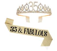 UVATAHONA 35th Birthday Sash and Tiara for Women, 35 & Fabulous Sash and Birthday Crown, Happy 35th Birthday Gifts for Queen Woman Party Favors Supplies and Decorations, Gold