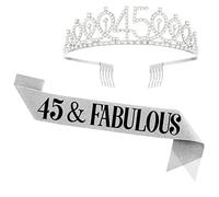UVATAHONA 45th Birthday Sash and Tiara for Women, 45 & Fabulous Sash and Crown, 45th Birthday Decorations Gifts for Woman Queen Party Favors Supplies, Silver