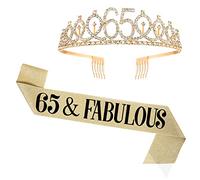 UVATAHONA 65th Birthday Sash and Tiara for Women, 65 & Fabulous Sash and Crown, 65th Birthday Decorations Gifts for Woman Queen Party Favors Supplies, Gold