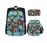 UVBDF 3Pcs Butterfly and celloBackpack School Bag Set for Travel Study Backpack and Lunch Box and Pencil Bag