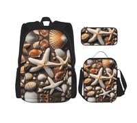 UVBDF 3Pcs Starfish and shellsBackpack School Bag Set for Travel Study Backpack and Lunch Box and Pencil Bag