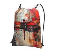 UVBDF Abstract Red Dragonfly Print Lightweight Backpack with Drawstring Zipper, Adjustable Compartment for Beach Walking Tour