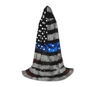 UVBDF American Blue Line Flag Renaissance Fair Outfit Hooded Cape For Teens Gothic Medieval Cosplay Costume Stage Theater