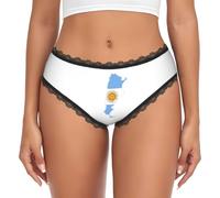 UVBDF Argentine Flag Map Print Panties Women Lace Edge Briefs Stretch Hipster Everyday Wear Black
