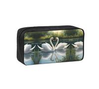 UVBDF Beautiful White Swans on The Lake Printed Pen Holder Large Capacity Storage Case Smooth Zipper Polyester Bag for Study Travel Workspace