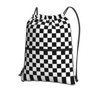 UVBDF Black and White checkered stripes Print Lightweight Backpack with Drawstring Zipper, Adjustable Compartment for Beach Walking Tour