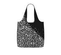 UVBDF Black White Glitter Print Grocery Tote Reusable Packable Bag 25l Polyester Washable Travel Holiday Carryall