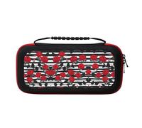 UVBDF Black White Stripes Red Rose Flowers Carrying Storage Case for Switch,Large Switch Cases,with 20 Game Cards for Switch Controller