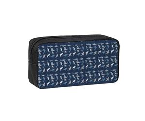 UVBDF Blue Cartoon Shark Printed Pen Holder Large Capacity Storage Case Smooth Zipper Polyester Bag for Study Travel Workspace