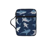 UVBDF Blue Cartoon Shark Stylish Printed Bible Protection Bag Wear Resistant Case for Travel Church & Bible Class