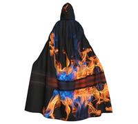 UVBDF Blue Flame Polyester Hooded Cloak For Adult, Cosplay Wizard Witch Cape For Halloween, St. Patrick'S Day