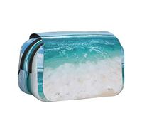 UVBDF Blue Sky Tropical Seascape Printing School Double Layer Clamshell Pencil Case Organizer Stationery Bag for Kids Gift