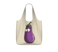 UVBDF Cartoon Eggplant Print Grocery Tote Reusable Packable Bag 25l Polyester Washable Travel Holiday Carryall