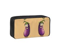 UVBDF Cartoon Eggplant Printed Pen Holder Large Capacity Storage Case Smooth Zipper Polyester Bag for Study Travel Workspace