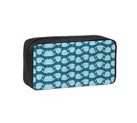 UVBDF Cartoon Whales Background Printed Pen Holder Large Capacity Storage Case Smooth Zipper Polyester Bag for Study Travel Workspace
