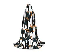 UVBDF Cute Penguin Animal Pattern Renaissance Fair Outfit Hooded Cape For Teens Gothic Medieval Cosplay Costume Stage Theater