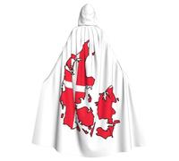 UVBDF Danish Flag Map Polyester Hooded Cloak For Adult, Cosplay Wizard Witch Cape For Halloween, St. Patrick'S Day