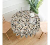 UVBDF Dog Bones Paw Print Multipurpose Round Tablecloth 60in Polyester Cover for Coffee Table Kitchen Desk Home Gift