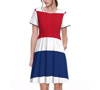 UVBDF Dutch Flag Summer Dresses for Women Casual Tshirt Short Sleeve Sundress Beach Cover Ups with Pockets Black
