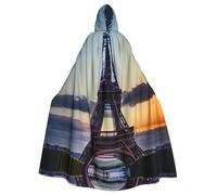 UVBDF Eiffel Tower Polyester Hooded Cloak For Adult, Cosplay Wizard Witch Cape For Halloween, St. Patrick'S Day