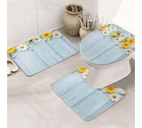 UVBDF Elegant Spring Daisy Flowers Printing 3 Piece Rugs Set, Non Slip Flannel Rug Set For Master Bathroom, 31.5x20in Absorbent Mats