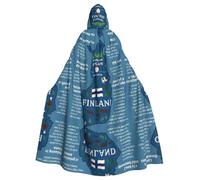 UVBDF Finland Map With Various Feat Polyester Hooded Cloak For Adult, Cosplay Wizard Witch Cape For Halloween, St. Patrick'S Day
