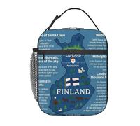 UVBDF Finland Map with Various Feat Print Thermal Lunch Tote, Portable Cooler Bag, Insulated Lunch Bag for Hot Cold Food Keep