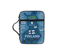 UVBDF Finland Map with Various Feat Stylish Printed Bible Protection Bag Wear Resistant Case for Travel Church & Bible Class