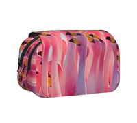 UVBDF Flamingos Partying Printing School Double Layer Clamshell Pencil Case Organizer Stationery Bag for Kids Gift