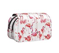 UVBDF Flamingos Printing School Double Layer Clamshell Pencil Case Organizer Stationery Bag for Kids Gift