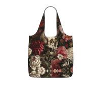 UVBDF Floral Skull Print Grocery Tote Reusable Packable Bag 25l Polyester Washable Travel Holiday Carryall