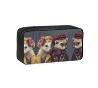 UVBDF French Fashion Model Ferrets Printed Pen Holder Large Capacity Storage Case Smooth Zipper Polyester Bag for Study Travel Workspace