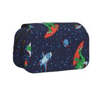 UVBDF Funny Astronaut Dinosaur Rocket Printing School Double Layer Clamshell Pencil Case Organizer Stationery Bag for Kids Gift