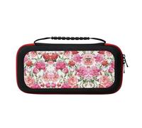 UVBDF Garden Peony Carrying Storage Case for Switch,Large Switch Cases,with 20 Game Cards for Switch Controller