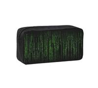 UVBDF Green Number Binary Printed Pen Holder Large Capacity Storage Case Smooth Zipper Polyester Bag for Study Travel Workspace