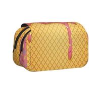 UVBDF Ice Cream and Waffle Pattern Printing School Double Layer Clamshell Pencil Case Organizer Stationery Bag for Kids Gift
