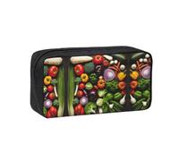 UVBDF Introduction of Various Vegetables Printed Pen Holder Large Capacity Storage Case Smooth Zipper Polyester Bag for Study Travel Workspace