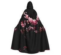 UVBDF Japanese Cherry Flowers Polyester Hooded Cloak For Adult, Cosplay Wizard Witch Cape For Halloween, St. Patrick'S Day