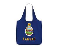 UVBDF Kansas State Flag Print Grocery Tote Reusable Packable Bag 25l Polyester Washable Travel Holiday Carryall