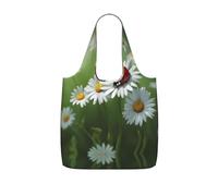 UVBDF Ladybug On Daisy Flower Print Grocery Tote Reusable Packable Bag 25l Polyester Washable Travel Holiday Carryall