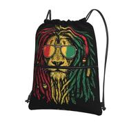 UVBDF Lion with sunglasses Print Lightweight Backpack with Drawstring Zipper, Adjustable Compartment for Beach Walking Tour