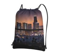 UVBDF Los Angeles Skyline Print Lightweight Backpack with Drawstring Zipper, Adjustable Compartment for Beach Walking Tour
