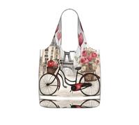 UVBDF Love Paris Tower Coffee Wine Perfume Bicycle Heart Print Grocery Tote Reusable Packable Bag 25l Polyester Washable Travel Holiday Carryall