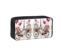 UVBDF Love Paris Tower Coffee Wine Perfume Bicycle Heart Printed Pen Holder Large Capacity Storage Case Smooth Zipper Polyester Bag for Study Travel Workspace