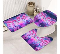 UVBDF Magic Mushroom Printing 3 Piece Rugs Set, Non Slip Flannel Rug Set For Master Bathroom, 31.5x20in Absorbent Mats
